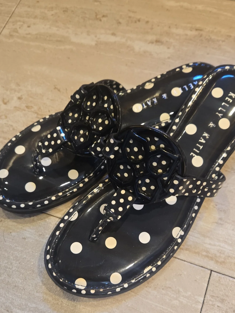 Kelly & Katie Black/White Polka Dot Strappy Sandals